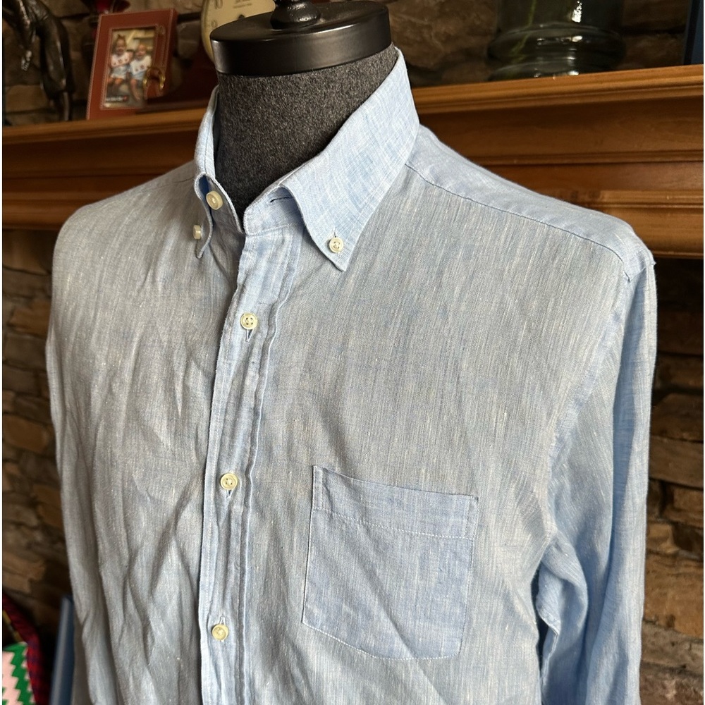 ALAN PAINE Men’s Blue 💯 Linen Long Sleeve Button Down Shirt - Size LARGE - Picture 2 of 13
